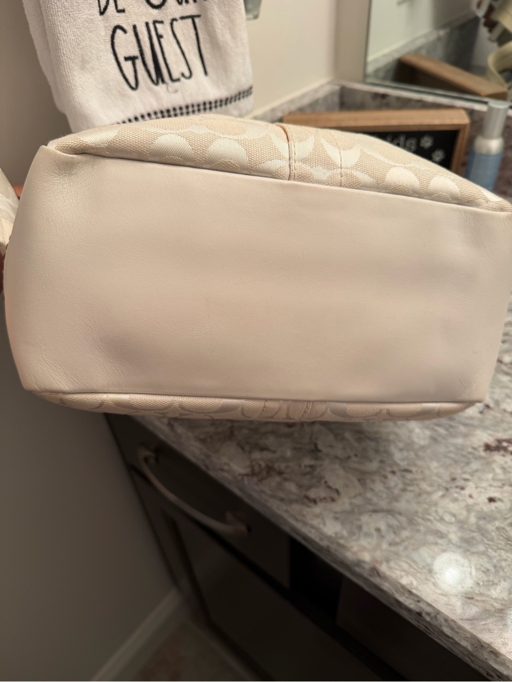 COACH Cream and Beige Signature Canvas Tote with Leather Charm - Picture 7 of 16